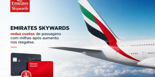 Anúncio da Emirates Skywards com avião e cartões de fidelidade