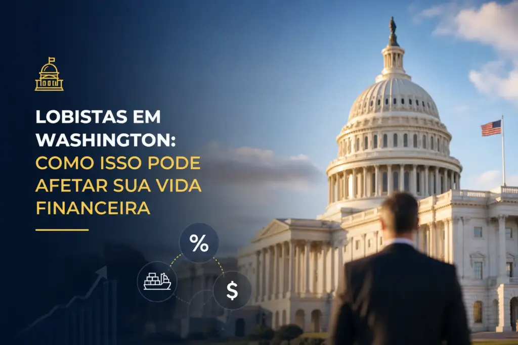 Homem de terno em frente ao Capitólio dos EUA, lobby e finanças