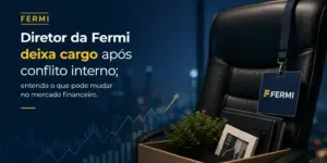 cadeira de escritório com caixa e skyline noturno ao fundo