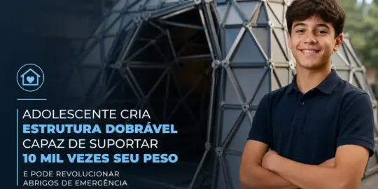 Adolescente em frente a estrutura dobrável geodésica inovadora