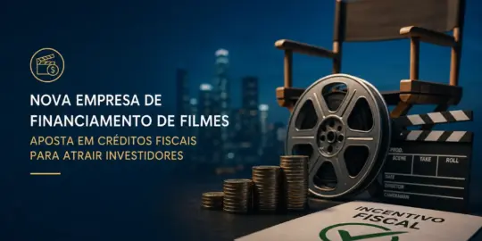 Gráfico cinematográfico com incentivo fiscal e skyline urbano