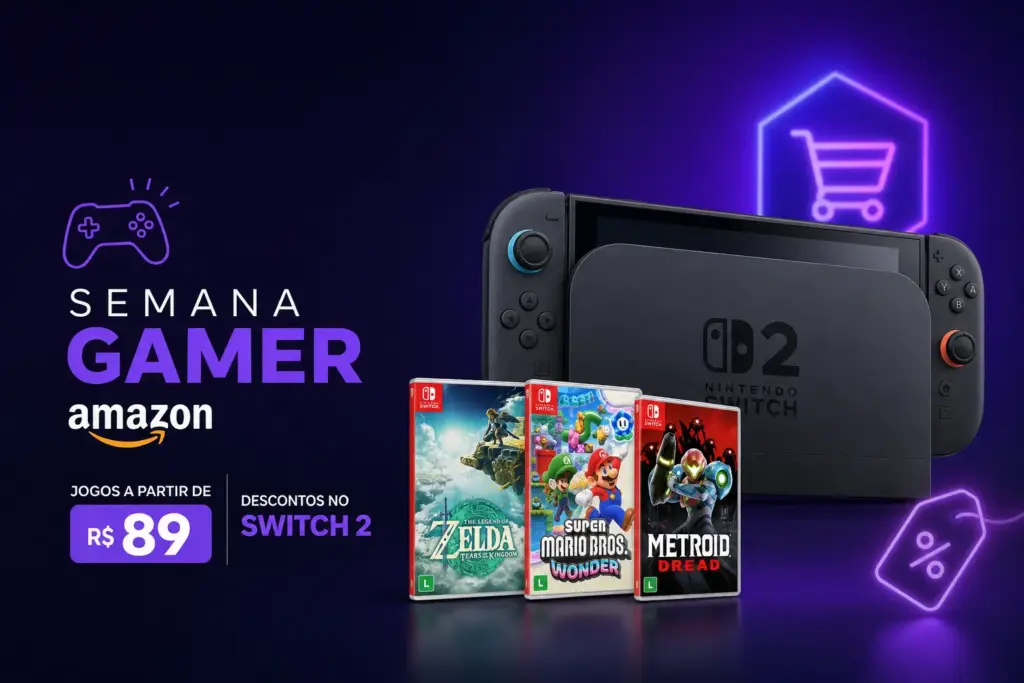 Console Nintendo Switch com jogos em Semana Gamer na Amazon
