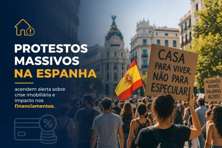 Protestos na Espanha sobre habitação com bandeira espanhola