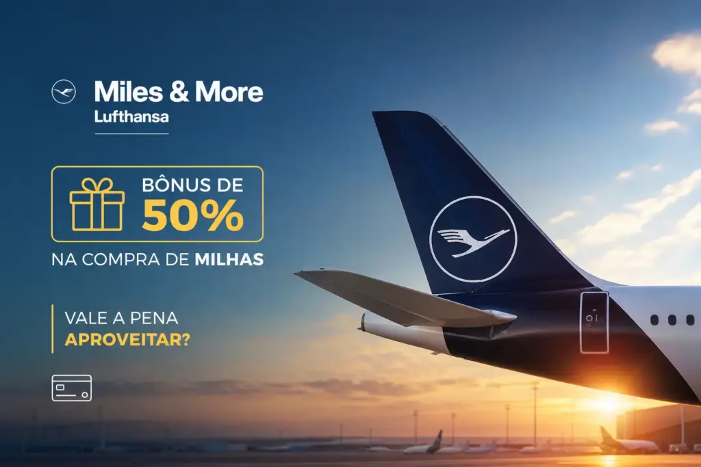 Cauda de avião Lufthansa ao pôr do sol, promoção de milhas